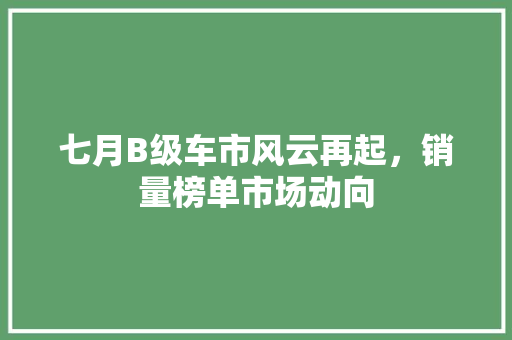 七月B级车市风云再起，销量榜单市场动向