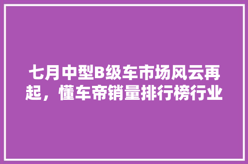 七月中型B级车市场风云再起，懂车帝销量排行榜行业趋势