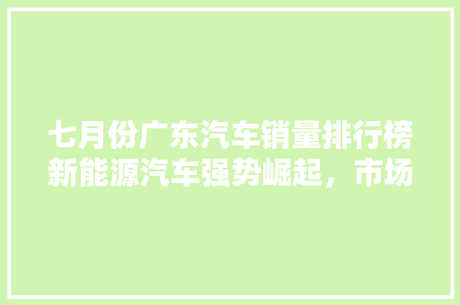 七月份广东汽车销量排行榜新能源汽车强势崛起，市场格局再重塑