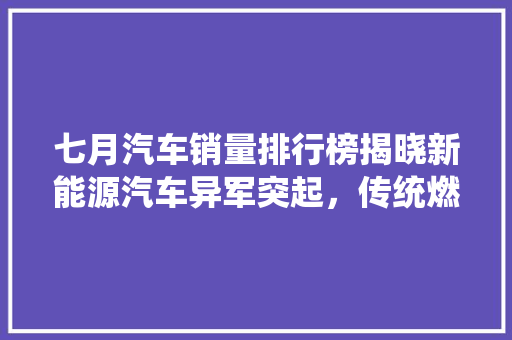七月汽车销量排行榜揭晓新能源汽车异军突起，传统燃油车市场遭遇挑战