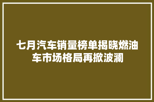 七月汽车销量榜单揭晓燃油车市场格局再掀波澜