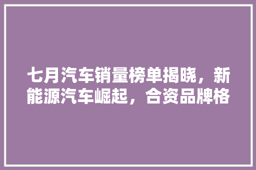 七月汽车销量榜单揭晓，新能源汽车崛起，合资品牌格局生变