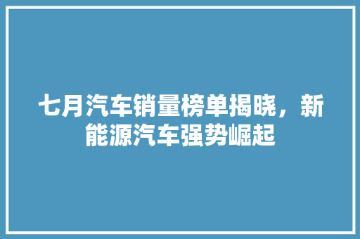 七月汽车销量榜单揭晓，新能源汽车强势崛起