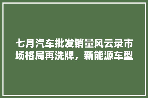 七月汽车批发销量风云录市场格局再洗牌，新能源车型崛起