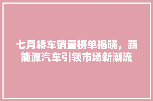 七月轿车销量榜单揭晓，新能源汽车引领市场新潮流