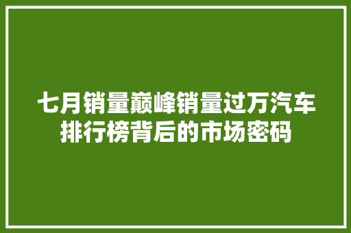 七月销量巅峰销量过万汽车排行榜背后的市场密码