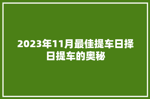 2023年11月最佳提车日择日提车的奥秘