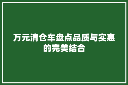 万元清仓车盘点品质与实惠的完美结合