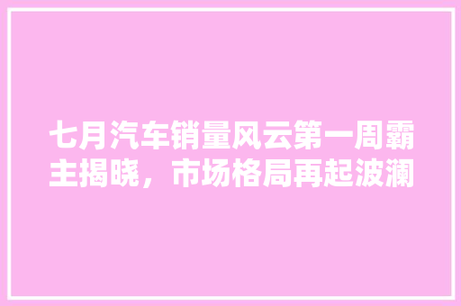 七月汽车销量风云第一周霸主揭晓，市场格局再起波澜