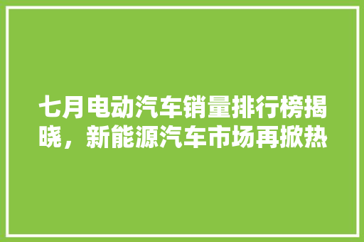 七月电动汽车销量排行榜揭晓，新能源汽车市场再掀热潮