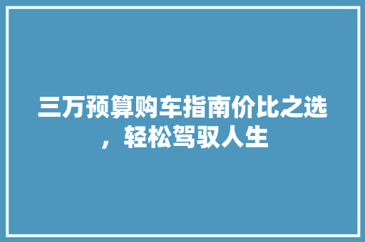 三万预算购车指南价比之选，轻松驾驭人生