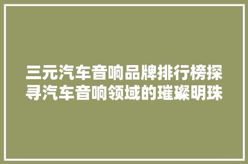 三元汽车音响品牌排行榜探寻汽车音响领域的璀璨明珠