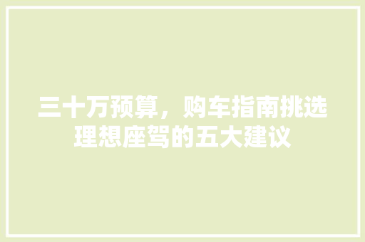 三十万预算，购车指南挑选理想座驾的五大建议