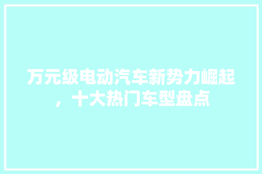 万元级电动汽车新势力崛起，十大热门车型盘点