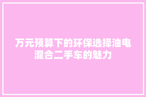 万元预算下的环保选择油电混合二手车的魅力
