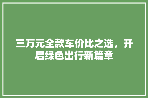三万元全款车价比之选，开启绿色出行新篇章