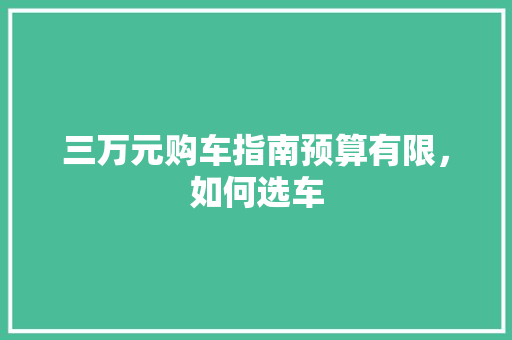 三万元购车指南预算有限，如何选车