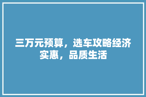 三万元预算，选车攻略经济实惠，品质生活