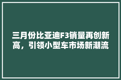 三月份比亚迪F3销量再创新高，引领小型车市场新潮流
