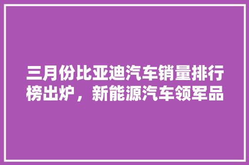 三月份比亚迪汽车销量排行榜出炉，新能源汽车领军品牌再创新高