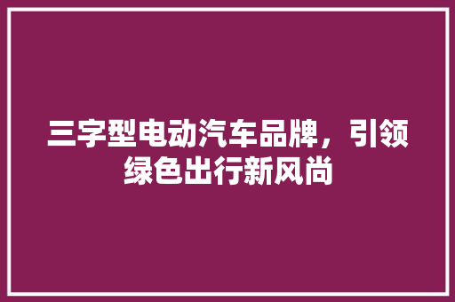 三字型电动汽车品牌，引领绿色出行新风尚