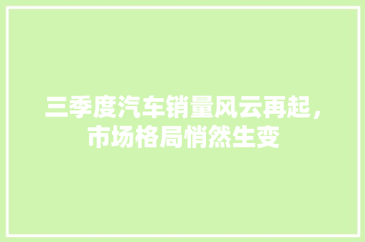 三季度汽车销量风云再起，市场格局悄然生变