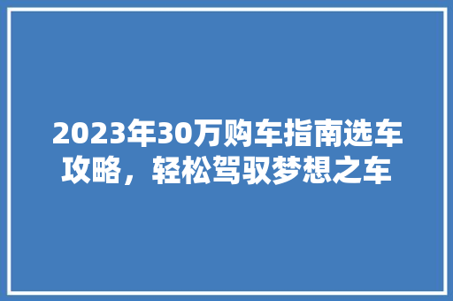 2023年30万购车指南选车攻略，轻松驾驭梦想之车