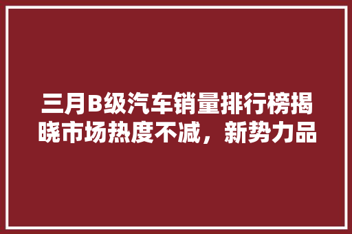 三月B级汽车销量排行榜揭晓市场热度不减，新势力品牌崛起
