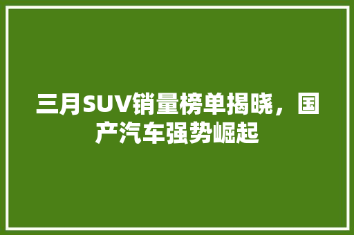 三月SUV销量榜单揭晓，国产汽车强势崛起