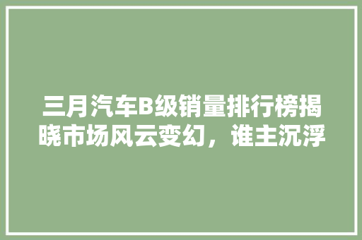 三月汽车B级销量排行榜揭晓市场风云变幻，谁主沉浮