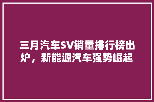 三月汽车SV销量排行榜出炉，新能源汽车强势崛起