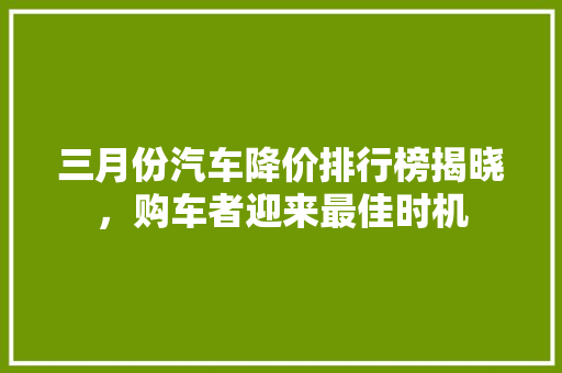 三月份汽车降价排行榜揭晓，购车者迎来最佳时机
