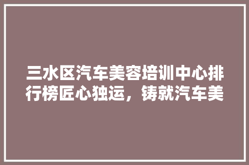 三水区汽车美容培训中心排行榜匠心独运，铸就汽车美容行业新篇章
