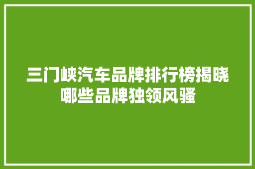 三门峡汽车品牌排行榜揭晓哪些品牌独领风骚