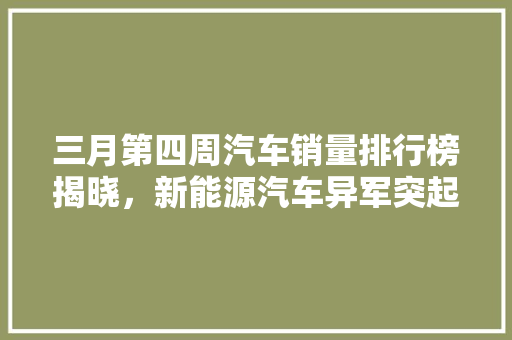 三月第四周汽车销量排行榜揭晓，新能源汽车异军突起，市场格局再洗牌