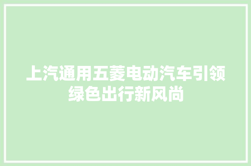 上汽通用五菱电动汽车引领绿色出行新风尚