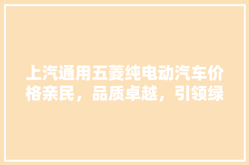 上汽通用五菱纯电动汽车价格亲民，品质卓越，引领绿色出行新潮流