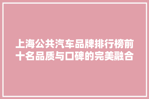 上海公共汽车品牌排行榜前十名品质与口碑的完美融合