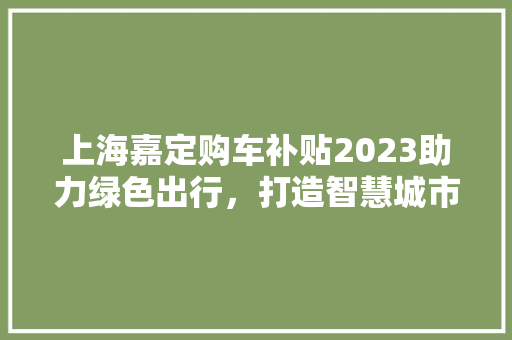 上海嘉定购车补贴2023助力绿色出行，打造智慧城市新标杆