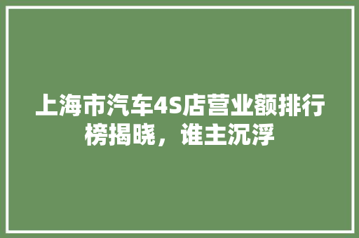 上海市汽车4S店营业额排行榜揭晓，谁主沉浮