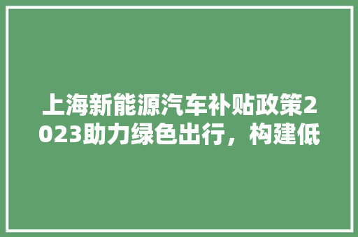 上海新能源汽车补贴政策2023助力绿色出行，构建低碳未来