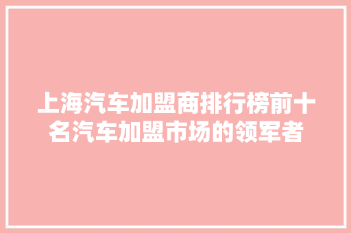 上海汽车加盟商排行榜前十名汽车加盟市场的领军者