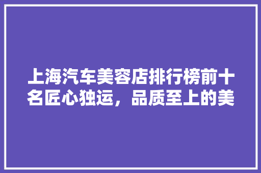 上海汽车美容店排行榜前十名匠心独运，品质至上的美容殿堂