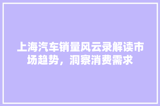 上海汽车销量风云录解读市场趋势，洞察消费需求