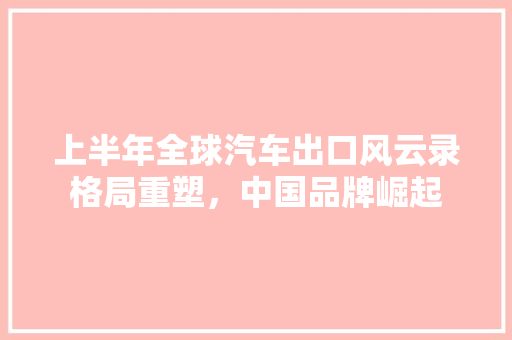 上半年全球汽车出口风云录格局重塑，中国品牌崛起