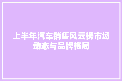 上半年汽车销售风云榜市场动态与品牌格局