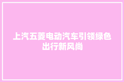 上汽五菱电动汽车引领绿色出行新风尚