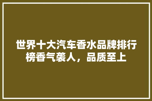 世界十大汽车香水品牌排行榜香气袭人，品质至上