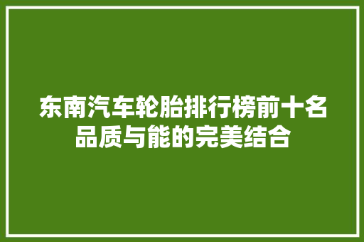 东南汽车轮胎排行榜前十名品质与能的完美结合
