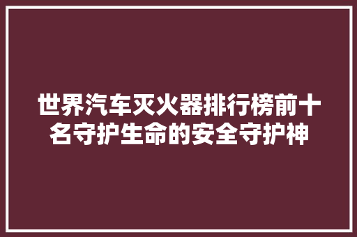 世界汽车灭火器排行榜前十名守护生命的安全守护神